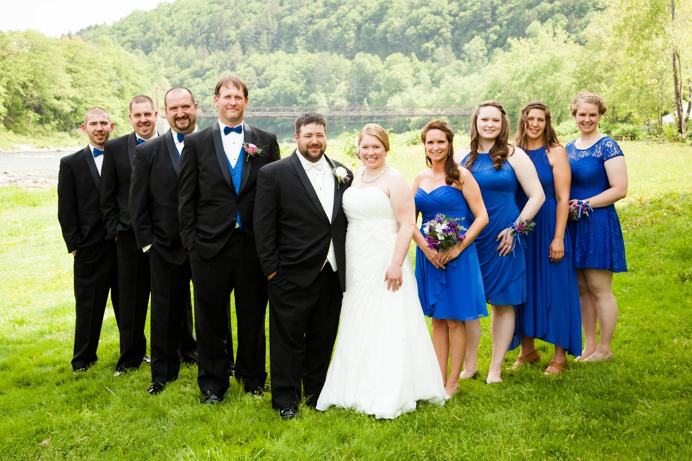 Wedding party portrait by the Delaware River